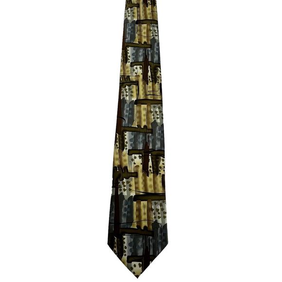 J Garcia Collection Fifty-Seven Necktie Brown Blue Watercolor Artistic Tie - Picture 2 of 9